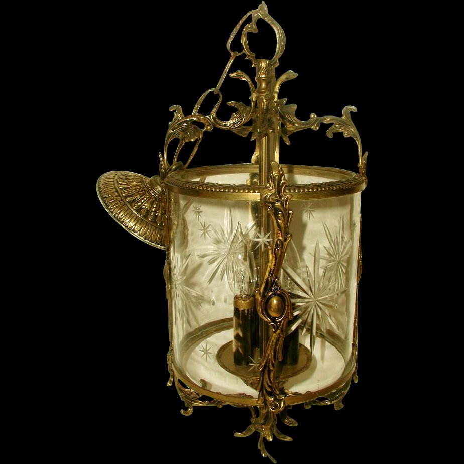 Chandelier Bronze Crystal Etched German Rewired (1 of 9)