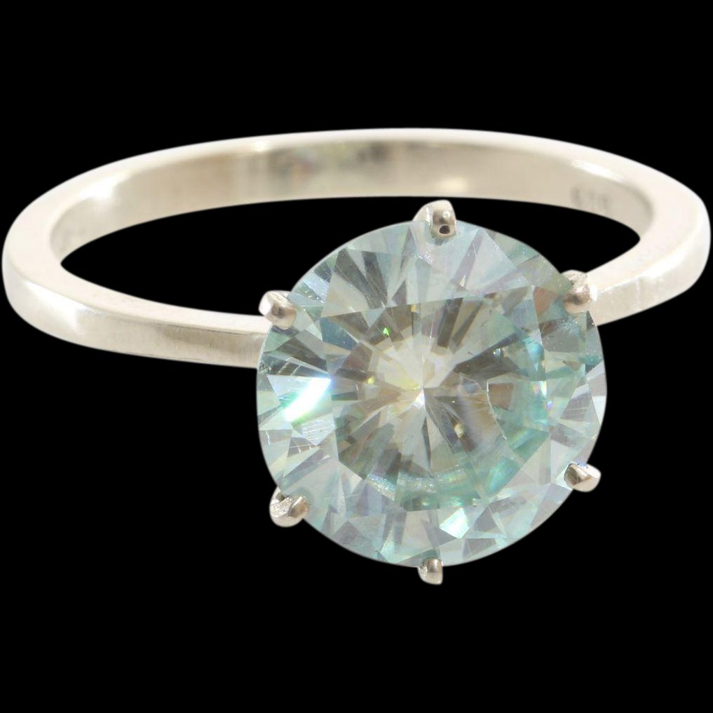 Green Moissanite Engagement Ring | 14K White Gold | (1 of 8)