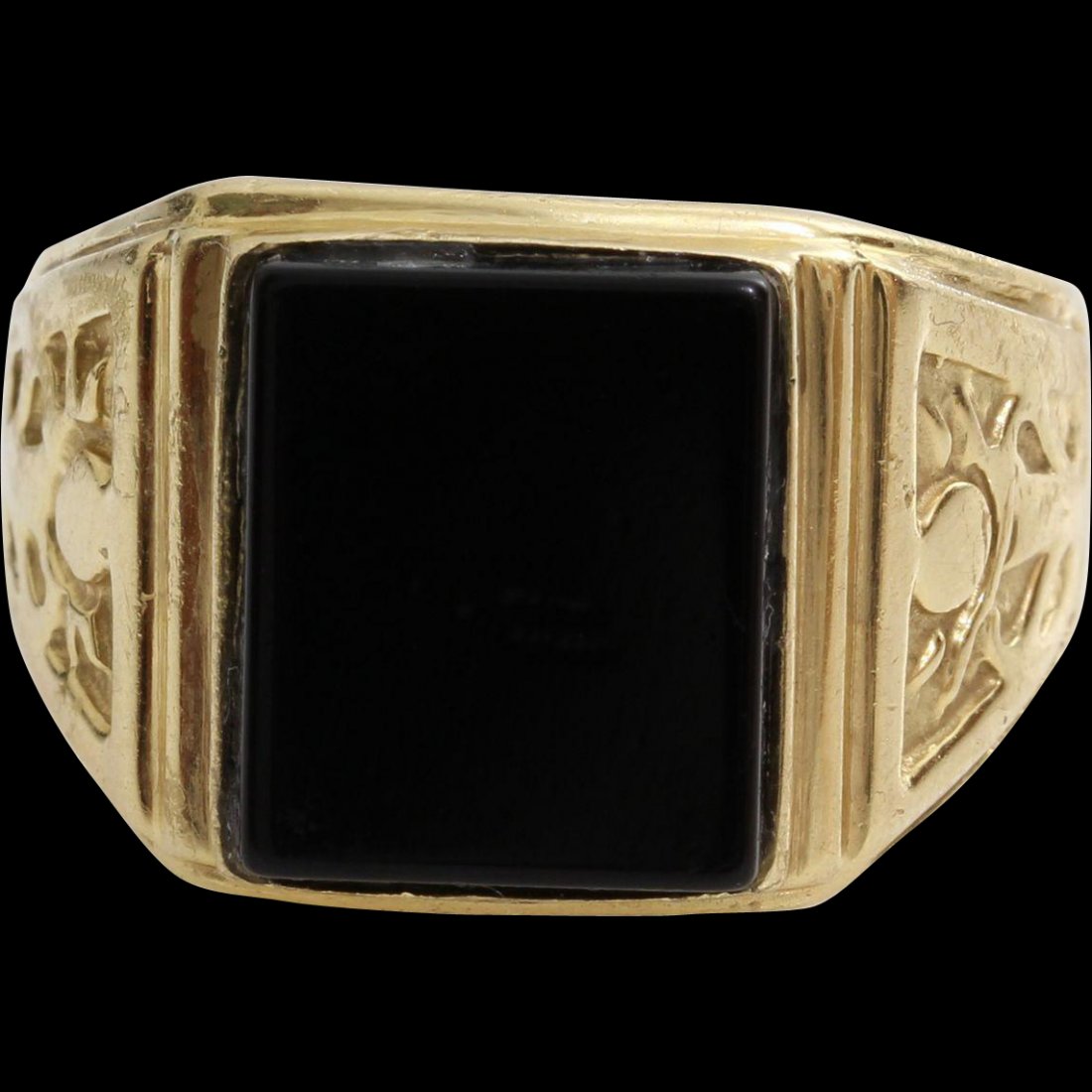 Mens Retro Onyx Ring | 14K Yellow Gold | Vintage Israel (1 of 6)