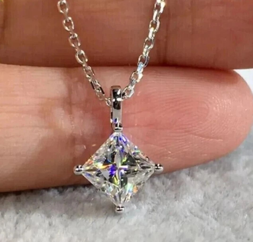 5 Ct Certified Treated Lovely Off White Diamond Solitaire Pendant, 925 Silver: 5 Ct Certified HPHT Treated Lovely Off White Diamond Solitaire Pendant, 925 Silver