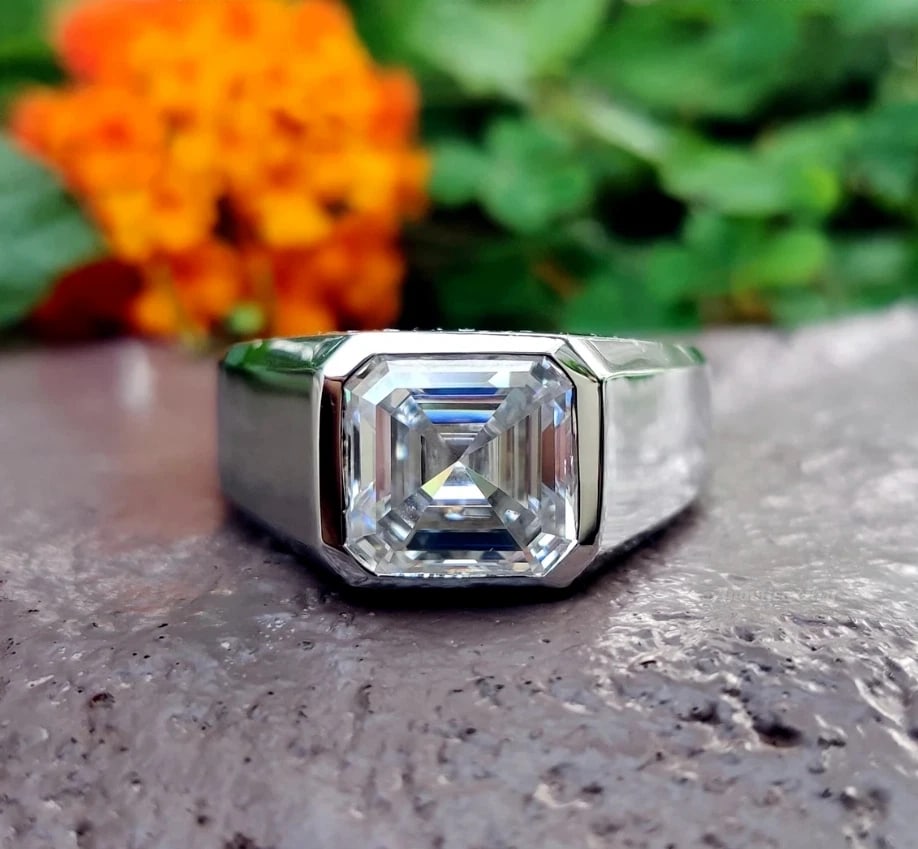 5.5 Ct Certified Treated Off White Diamond Solitaire Ring 925 Sterling Silver: 5.5 Ct Certified Shape of Diamond - Asscher Cut - Treated Off White Diamond Solitaire Ring 925 Sterling Silver - Ring Size US - 6