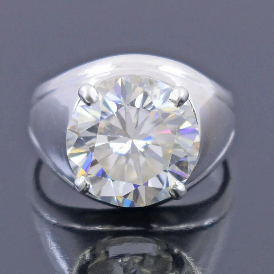 12 Ct Certified Treated Off White Diamond Solitaire Men's Ring In 925 Silver (1 of 4)