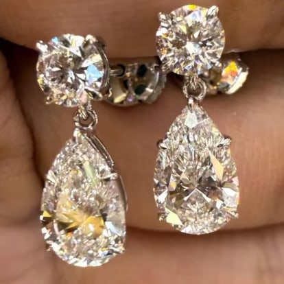 Certified Natural Diamond 6 Carat E VVS1 Round Cut & Pear 14kt Solid White Gold Earrings (1 of 2)