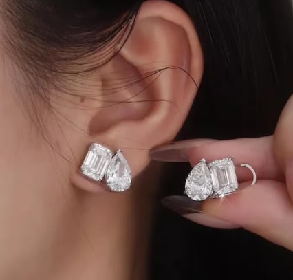 Certified Natural Diamond 4 Carat E VVS1 Emerald Cut & Pear Cut 14kt Solid White Gold Earrings: Certified Natural Diamond 4 Carat E VVS1 Emerald Cut & Pear Cut 14kt Solid White Gold Earrings