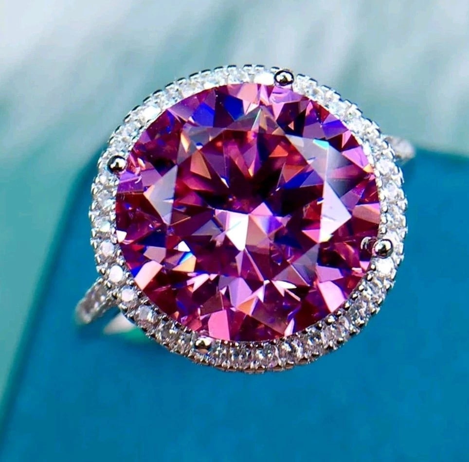 Rare 12 Ct Certified Treated Gorgeous Pink Diamond Solitaire Ring, 925 Silver (1 of 3)