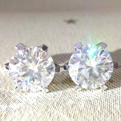 6 Ct Treated Certified Off White Diamond Solitaire Stud Earrings In 925 Silver (1 of 3)