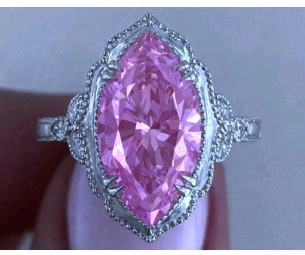 9.50 Ct Certified Treated Pink Diamond Solitaire Ring, 925 Sterling Silver: 9.50 Ct Certified Treated Pink Diamond Solitaire Ring, 925 Sterling Silver Rose Gold Finish- Ring Size US 7