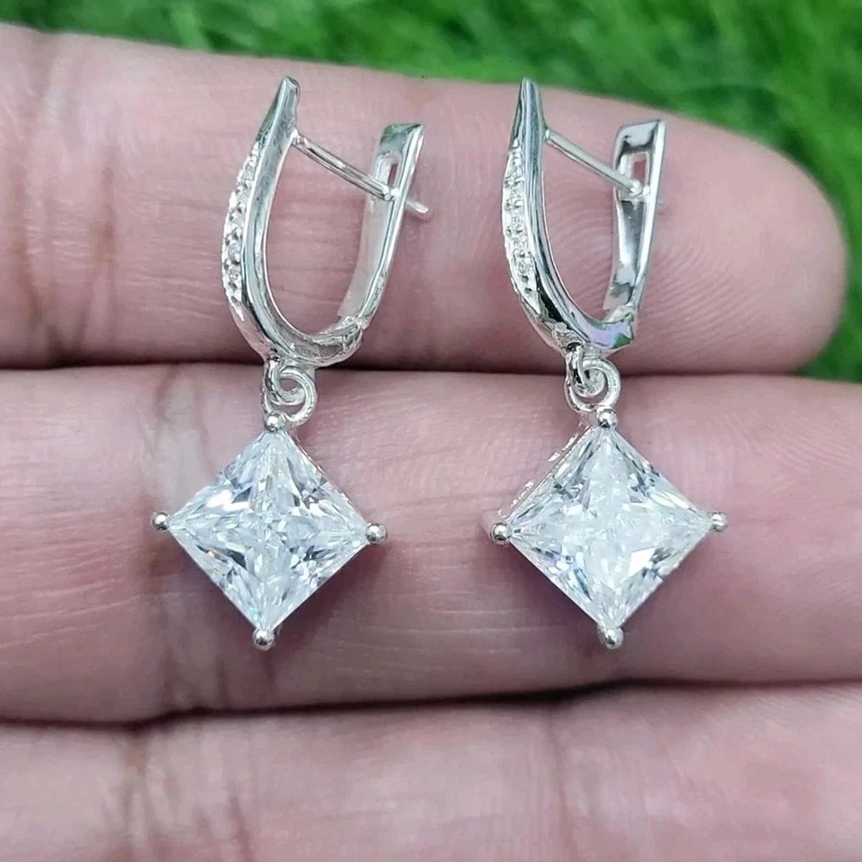 6 Ct Treated Certified Lovely Off White Diamond Dangler Earrings, 925 Silver: 6 Ct Treated Certified Lovely Off White Diamond Dangler Earrings, 925 Silver