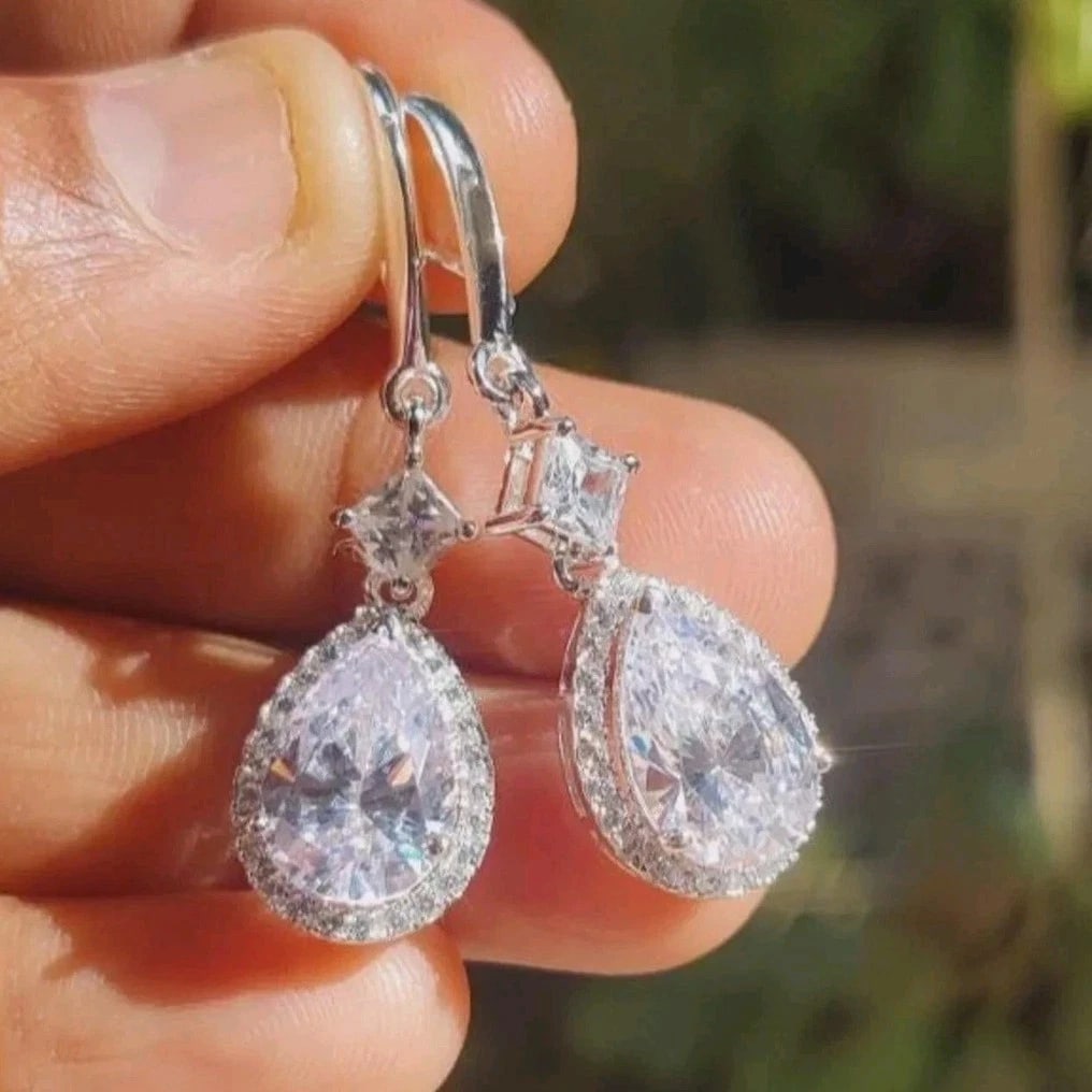 10 Ct Treated Certified White Diamond Solitaire Dangler Earrings In 925 Silver (1 of 3)