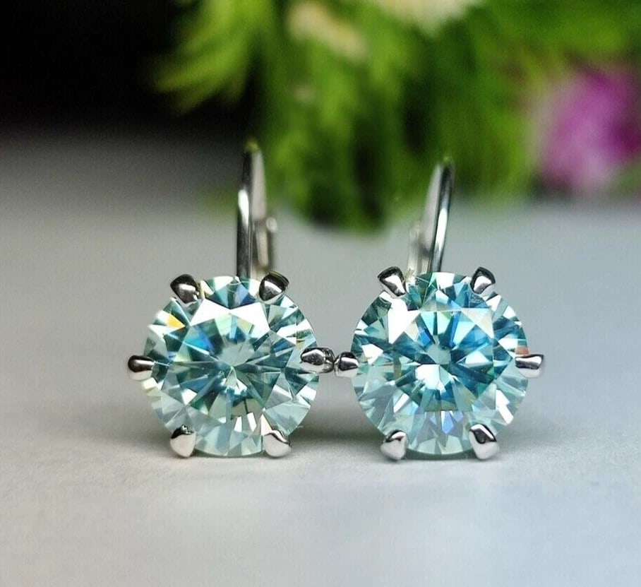 6 Ct Treated Certified Blue Diamond Solitaire Dangler Earrings In 925 Silver (1 of 3)