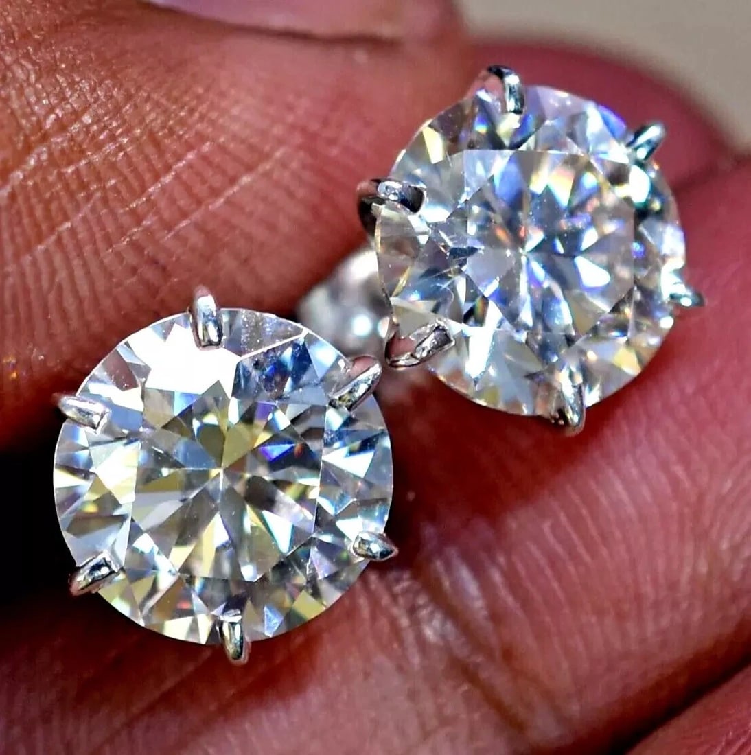 HUGE & RARE 8 Ct Treated Certified Off White Diamond Solitaire Stud, 925 Silver (1 of 3)