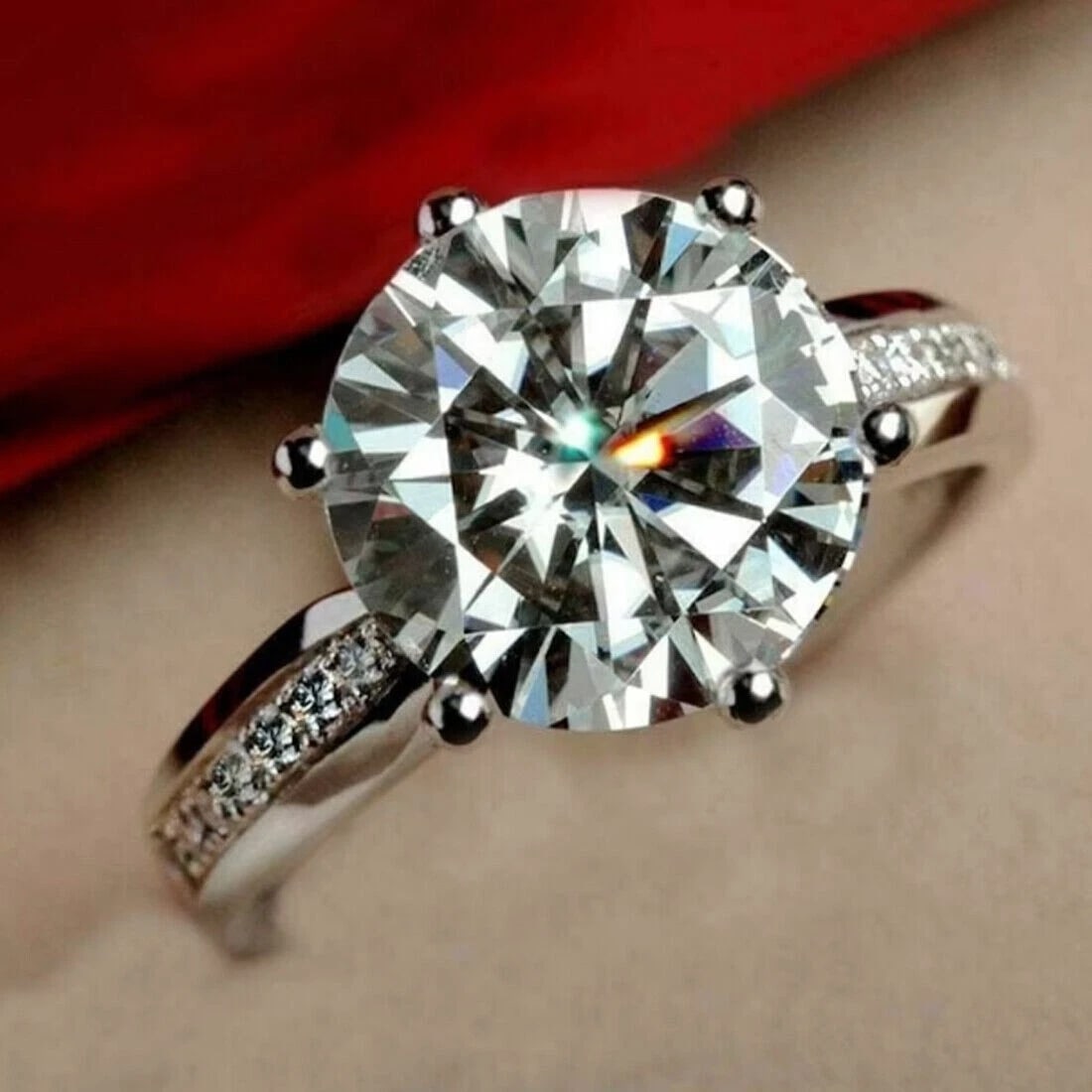 Treated 7.5 Ct Certified Round Cut Solitaire Off White Diamond 925 Silver Ring (1 of 3)