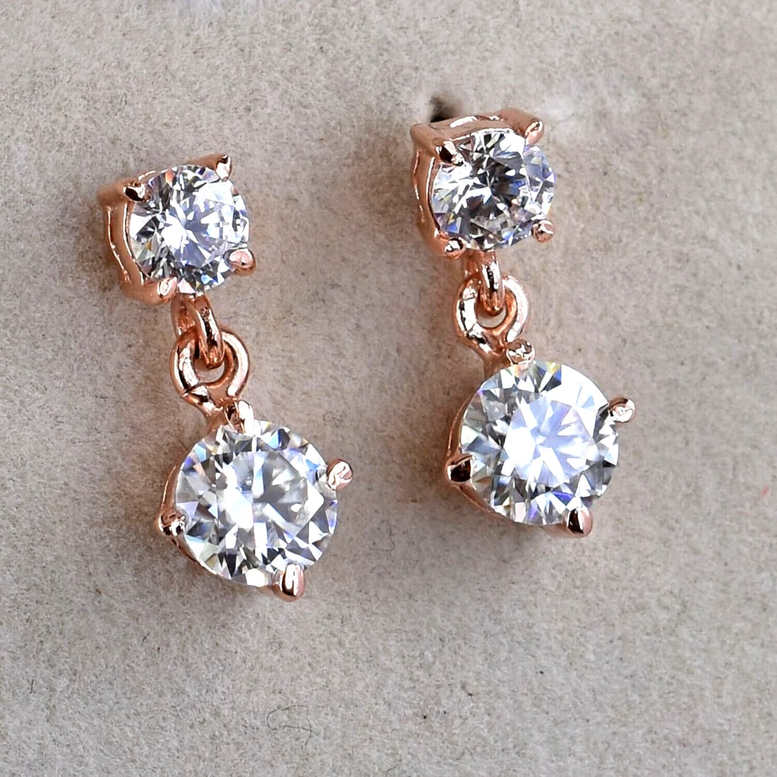 5 Ct White Diamond Solitaire Earrings, Rose Gold Vermeil Great Luster (1 of 4)