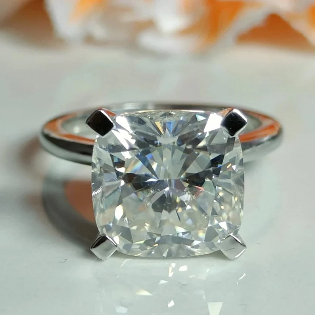 Certified Treated 10 Ct Cushion Cut Off White Diamond Solitaire Ring 925 Silver (1 of 3)