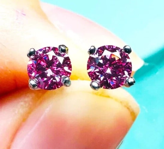 Certified 2 Ct Treated Pink Diamond Solitaire Stud Earrings, 925 Silver (1 of 3)