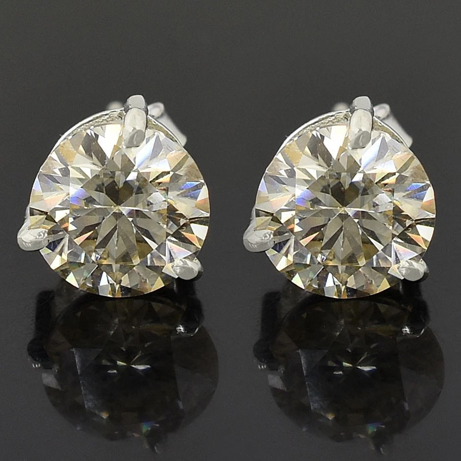 Certified 8 Ct Treated Off White Diamond Solitaire Stud Earrings, 925 Silver (1 of 3)