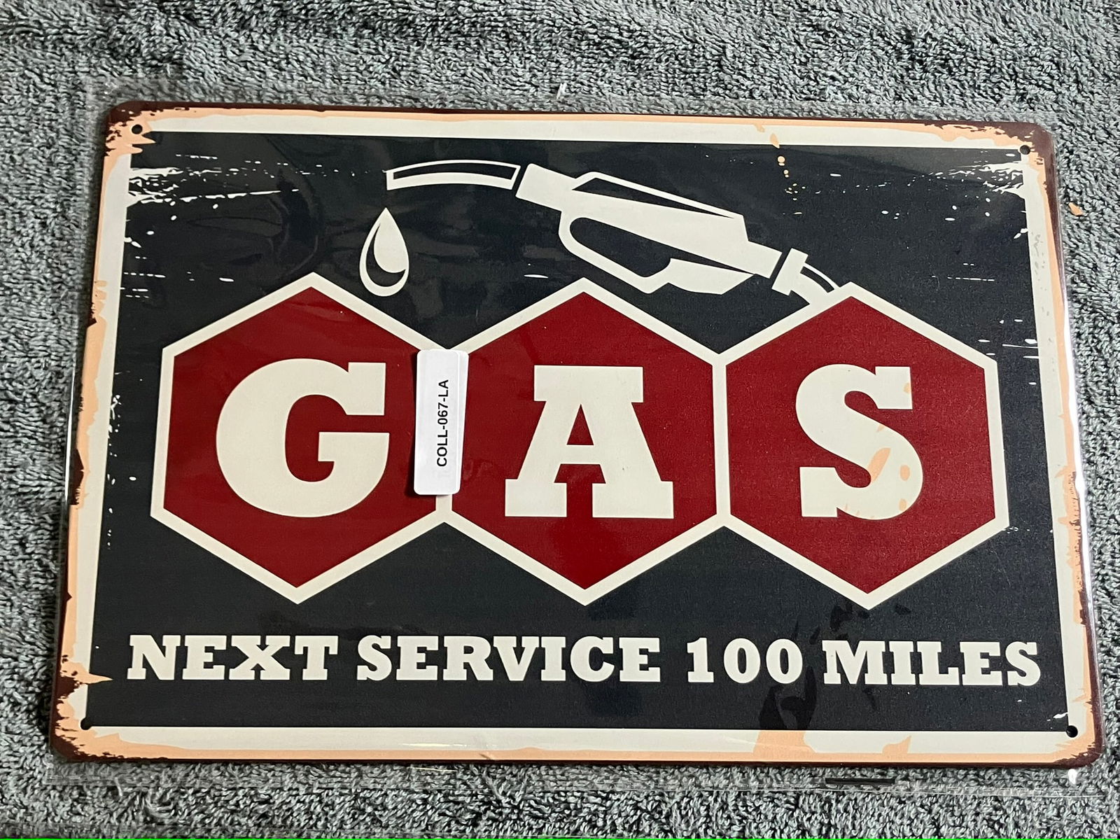 Tin Sign – “GAS Next Service 100 Miles” Rustic Garage Decor – Retro Automotive Wall Art (1 of 1)