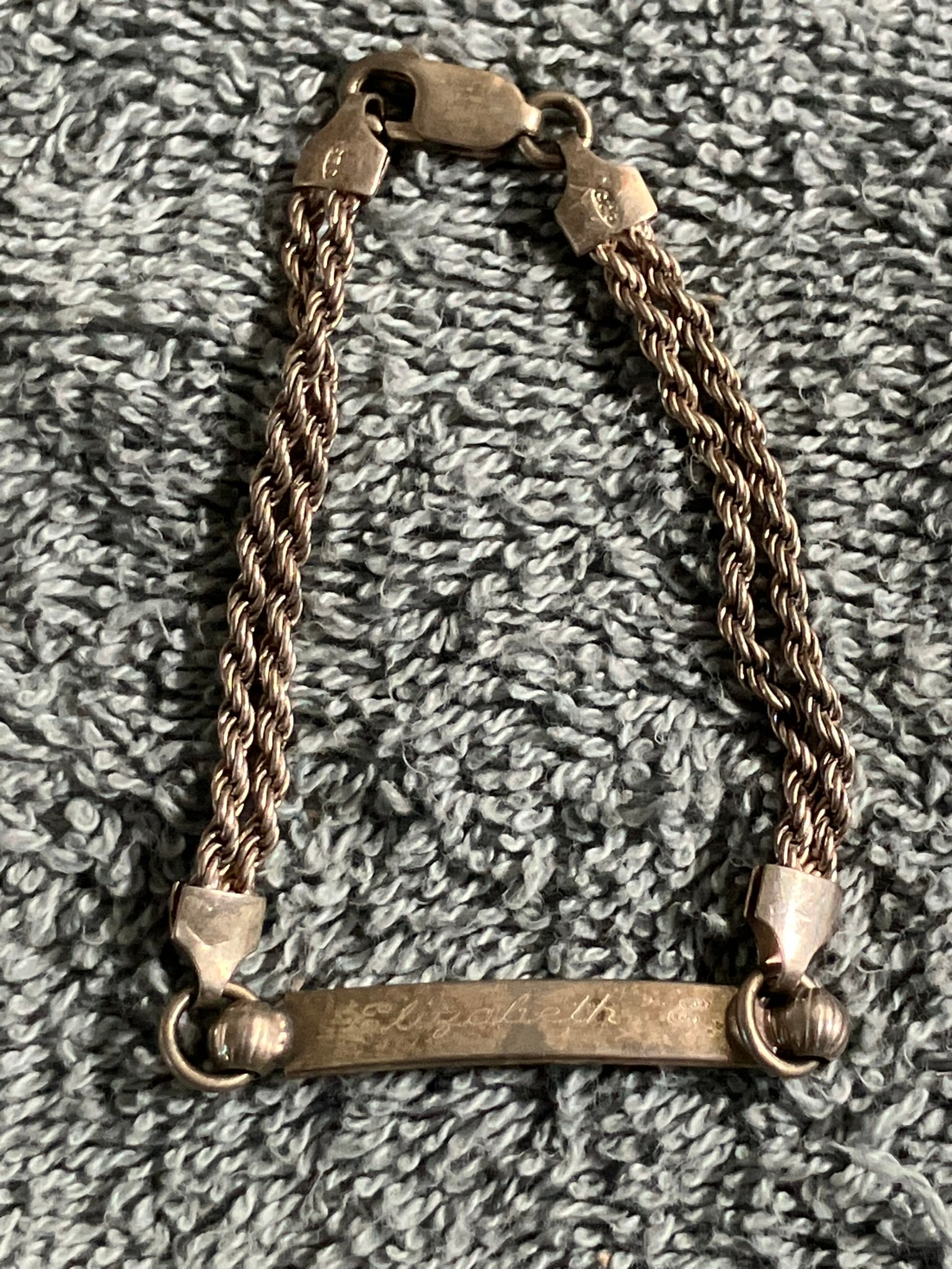 Vintage 925 Italy Silver Child ID Bracelet – Rope Chain – Engraved “Elizabeth” – Heavy (1 of 4)