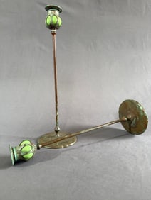 American Deluxe, Art Nouveau Style Bronze & Art Glass Candlesticks,Pair