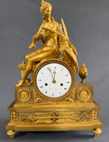 Empire Ormolu Mantel Clock Depicting Hede Goddess Of Youth Feeding Zeus c.1820