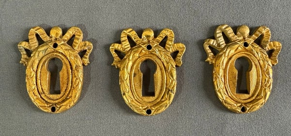 Gilt Bronze French keyhole Escutcheon, set of 3