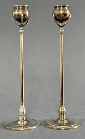 Sterling Silver ; Archibald Knox Cymic style Candlestick pair, After Tiffany