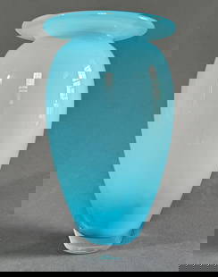 Tiffany & Co Vase by Davis signed: Tiffany blue glass blown vase by Davis for Tiffany and Company flared rim art glass brilliant color 20th c. 10&rdquo;h 5&rdquo;w