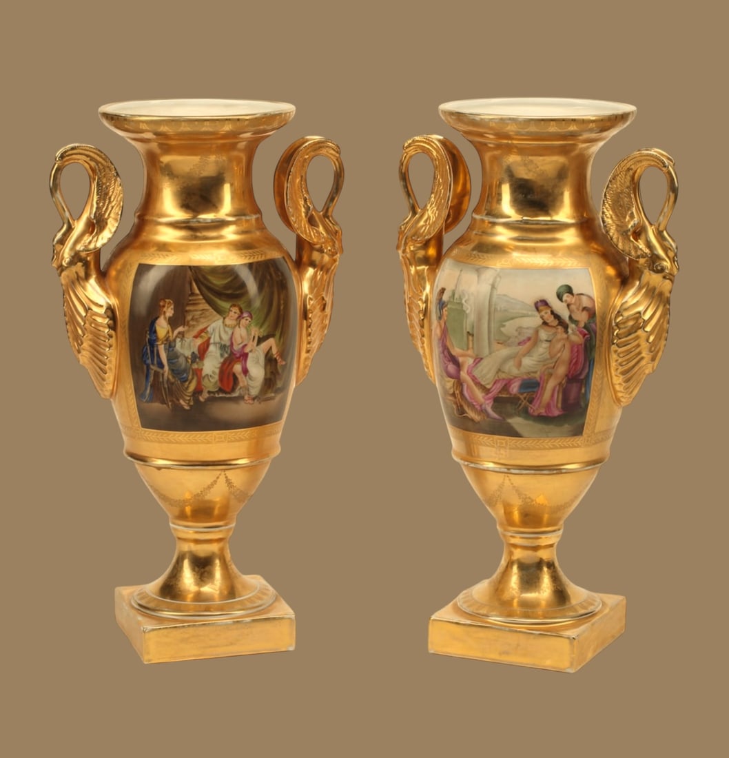 Gilt Empire Porcelain Vases Pair, Large (1 of 5)