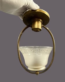 Yoke Lighting Pendent With Greek Key Frosted Shades-Pair