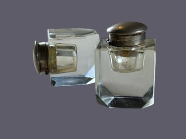 Desk glass Inkwell pair