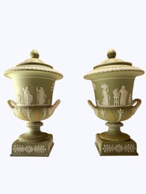 Wedgwood Tricolor Jasper urns with lid- Pair