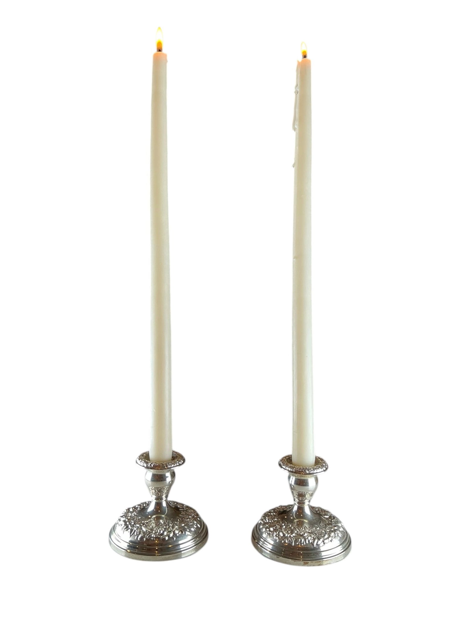 Repoussé by Kirk Sterling Silver Candlesticks - Pair: Repoussé by Kirk Sterling Silver Candlesticks - Pair 4 1/8W x 3.5T