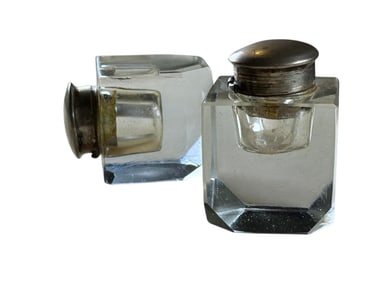 Desk glass Inkwell pair