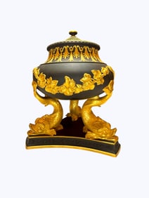 WEDGWOOD BLACK BASALT AND GILT PASTILLE BURNER