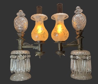 Crystal and Bronze Argand Lamps