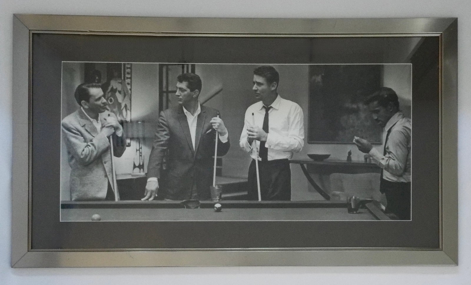 Rat Pack Playing Pool , Framed Print Large: Rat Pack Playing Pool , Framed Print Large 57W” x 32H” -This Lot qualifies for in house shipping-