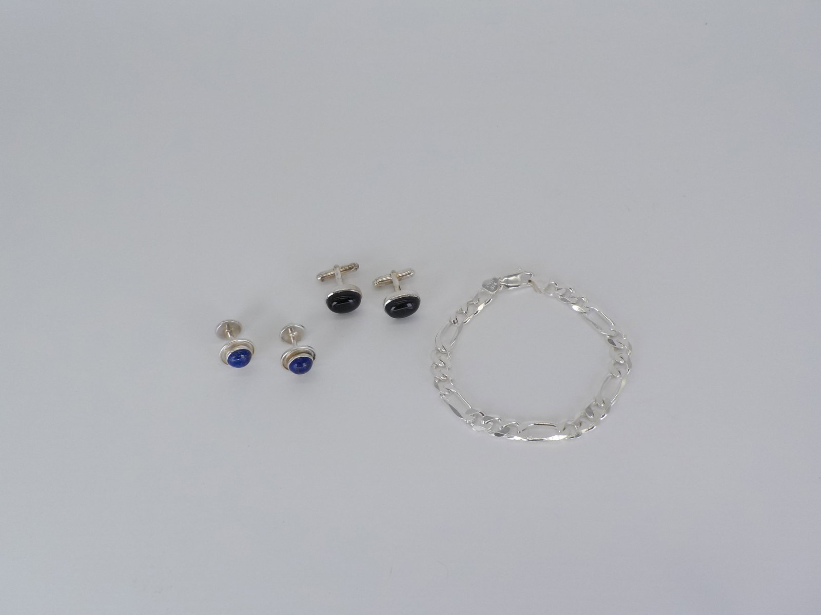 Sterling Silver bracelet and cufflinks: Sterling Silver bracelet and cufflinks Possible Lapis & Onyx