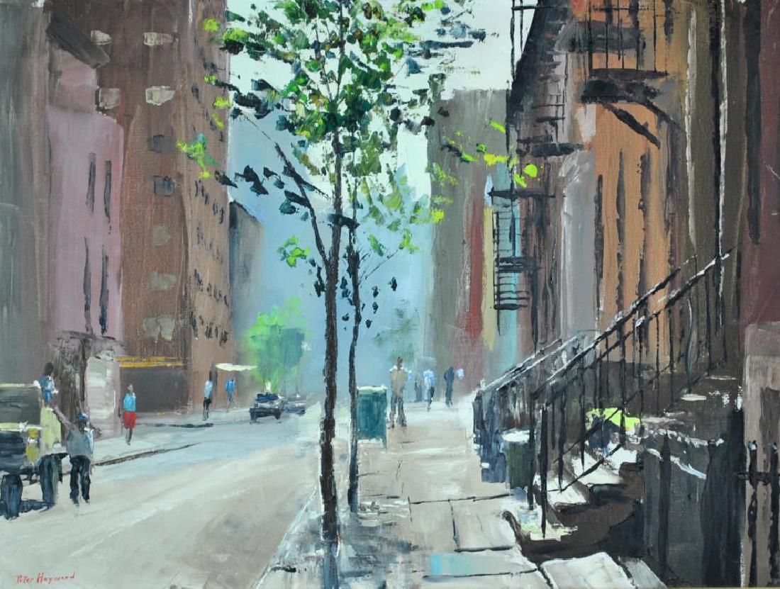 PETER HAYWARD (American, 1905-1993): A New York street scene, oil on canvas, signed 'Peter Hayward' (lower left), 18x24in., overall framed 26x32in.