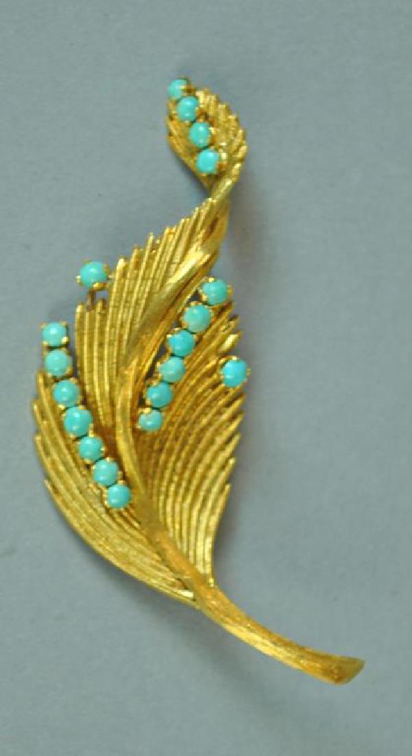 18K TURQUOISE LEAF PIN (1 of 3)