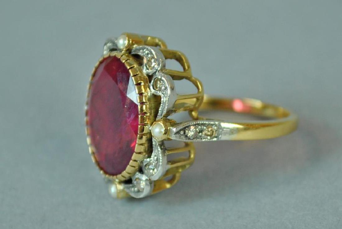 18K RED STONE & DIAMOND RING (1 of 3)