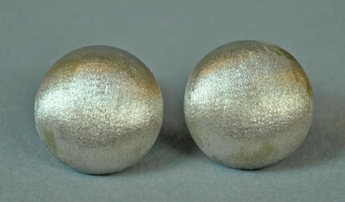 ITALIAN 18K WHITE  BRUSHED GOLD BUTTON EARCLIPS (1 of 2)