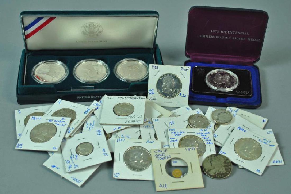 US SILVER COIN & MEDAL GROUP & CALIF. GOLD TOKEN (1 of 2)