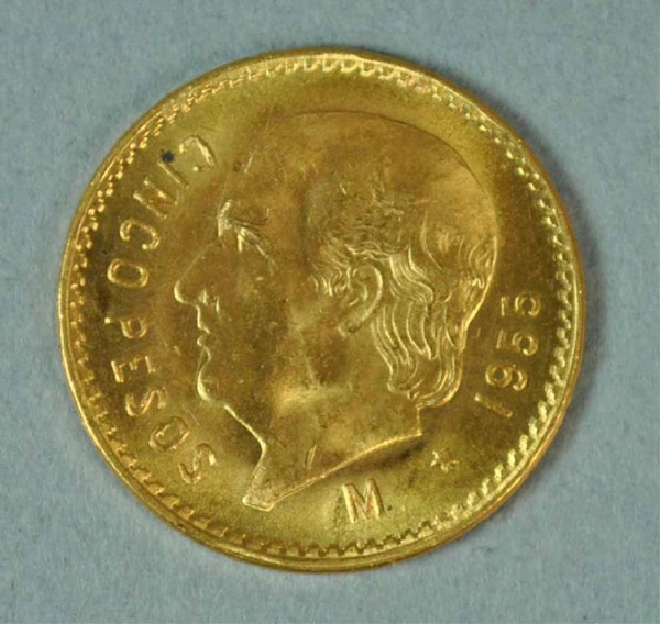 1955 Mexico Cinco 5 Pesos Gold Coin 1955-mexico-cinco-5-pesos-gold-coin