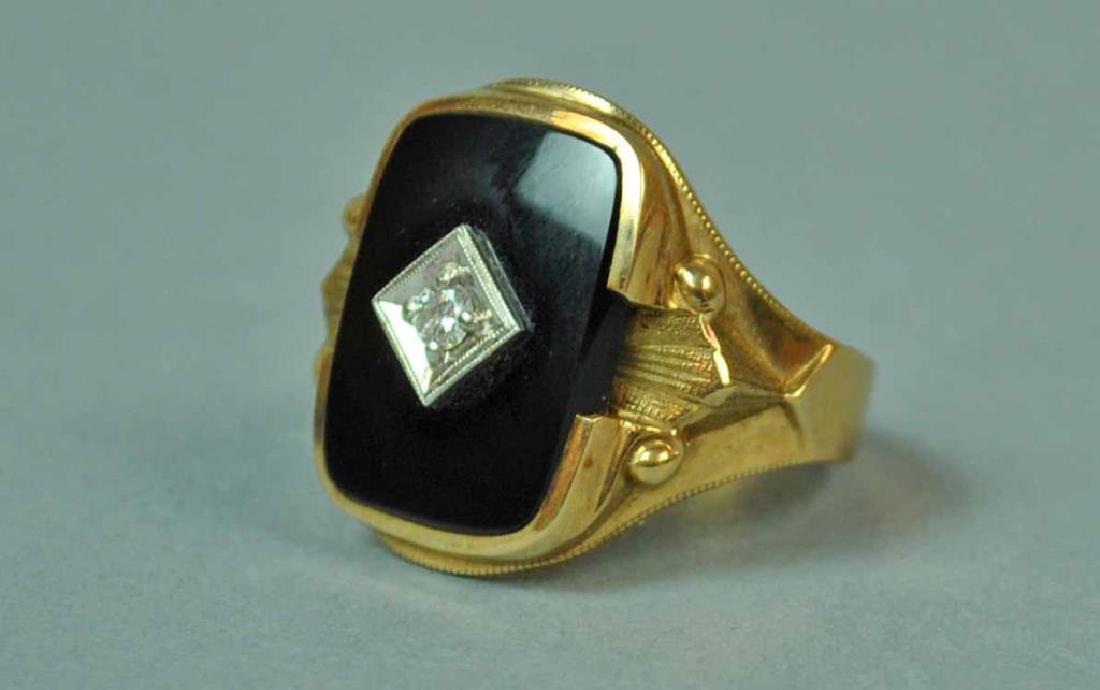10K GENTS ONYX & DIAMOND RING (1 of 4)