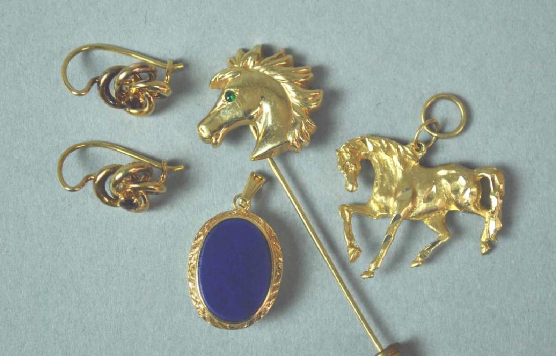 (4) PIECE GOLD GROUP: EARRINGS, PENDANTS, STICKPIN (1 of 1)