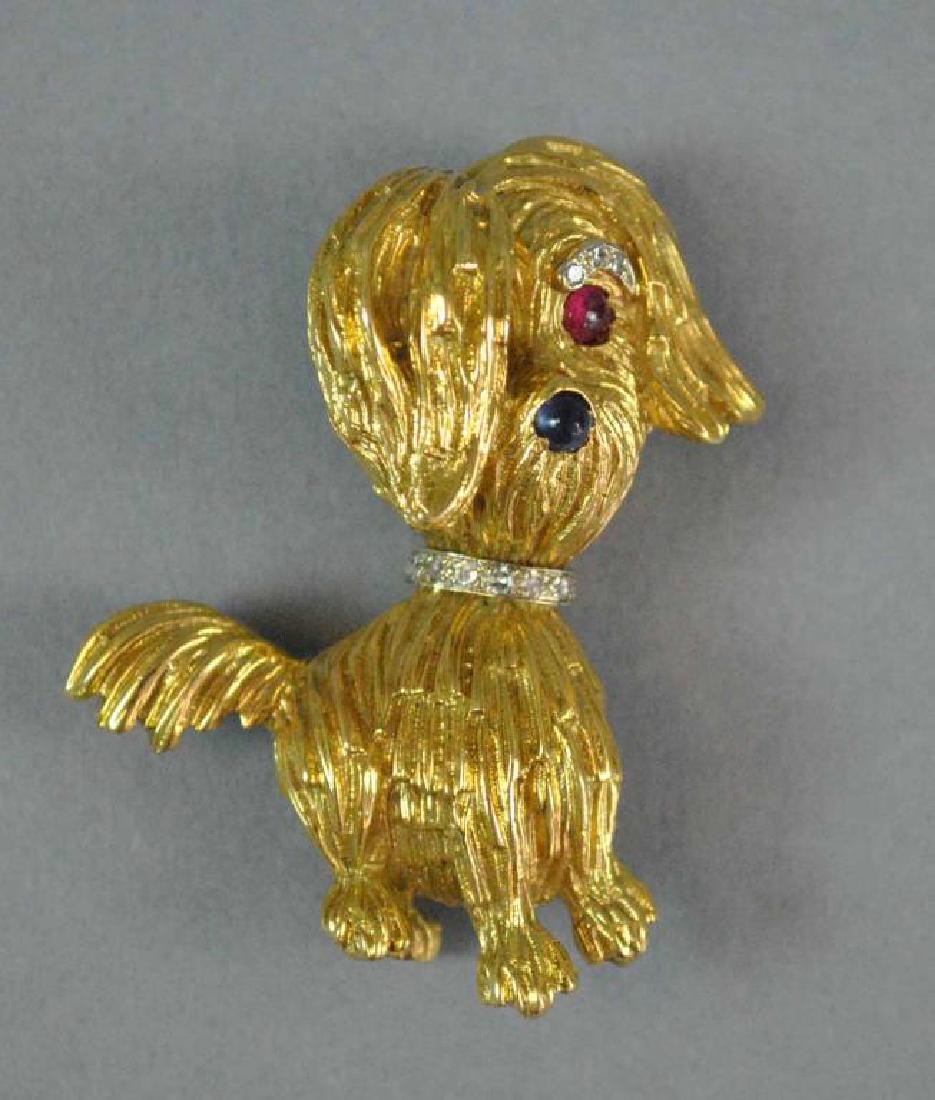 18K GEMSTONE DOG BROOCH (1 of 2)