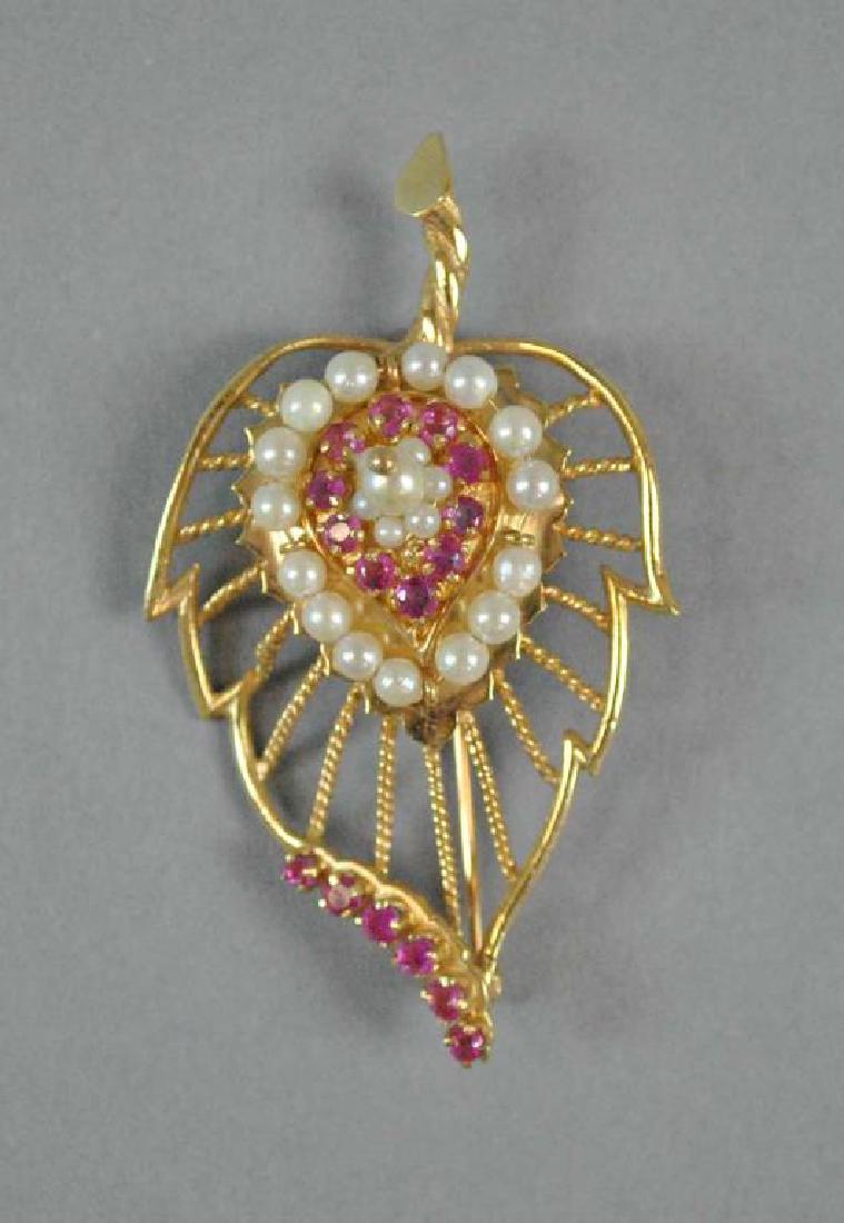 RUBY & PEARL LEAF PIN (1 of 2)