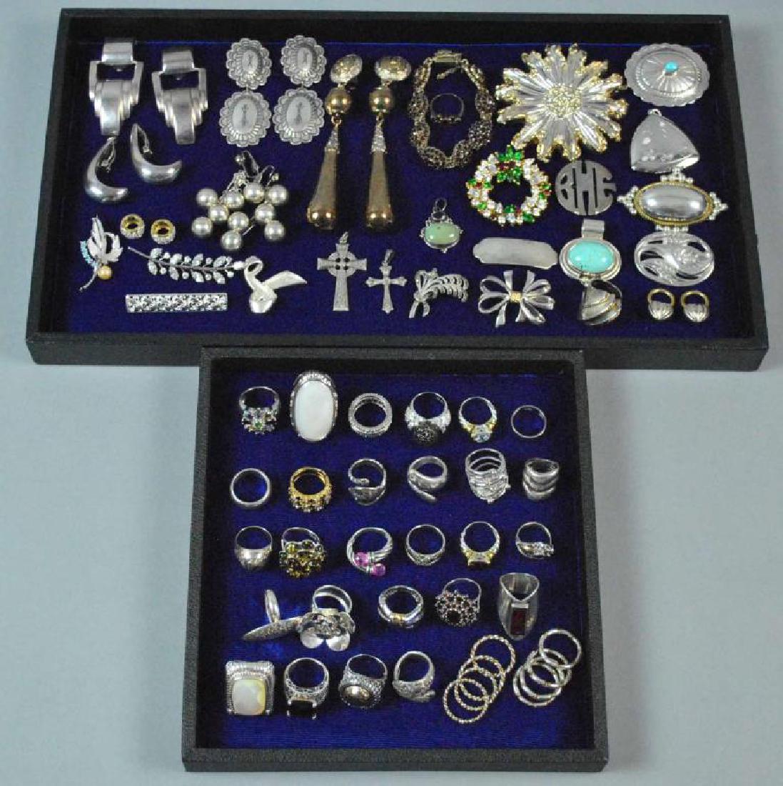 (60+) SILVER JEWERIES, MAINLY PINS & RINGS (1 of 5)