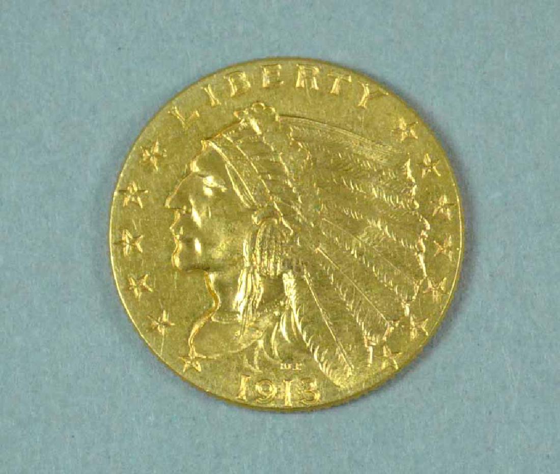 1913 US $2.50 QUARTER EAGLE GOLD COIN: coin appears uncirculated