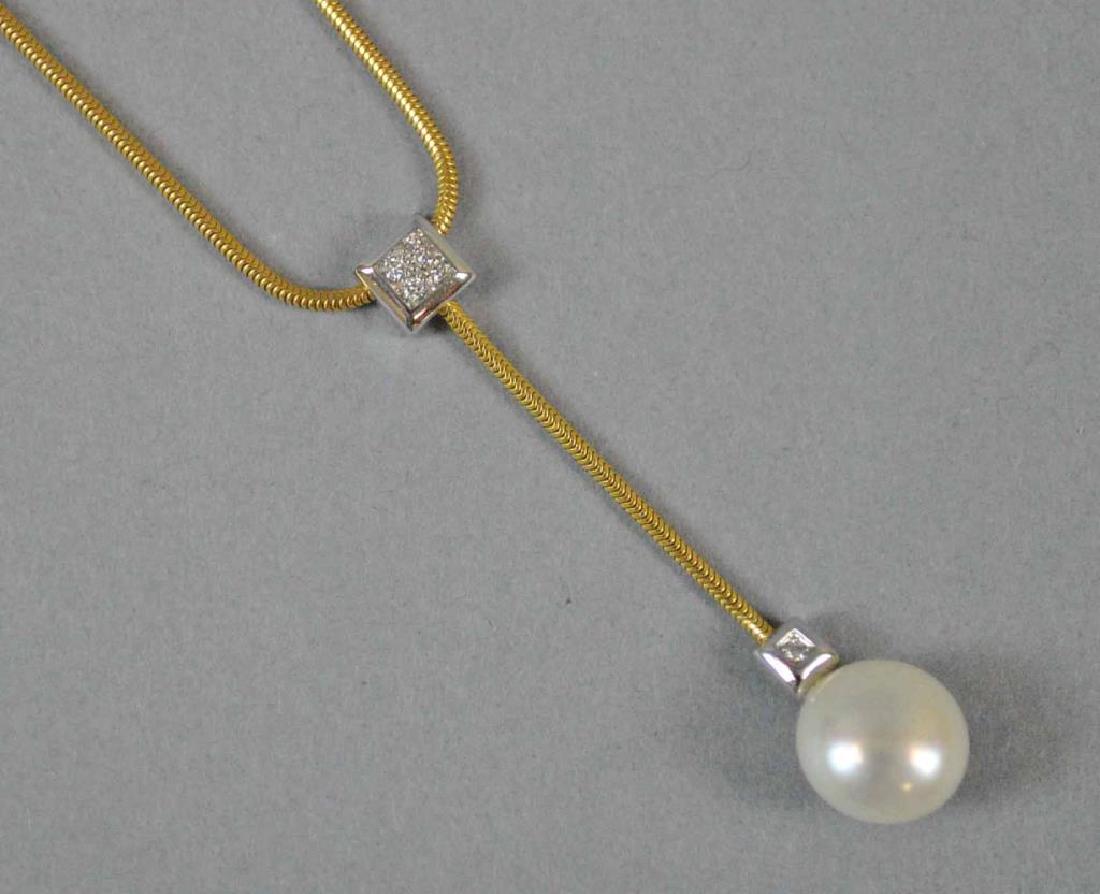 18K PEARL & DIAMOND PENDANT NECKLACE (1 of 2)